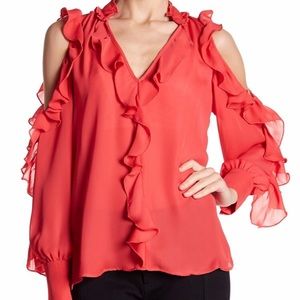 Parker Elana Cold-Shoulder Silk Ruffled Blouse